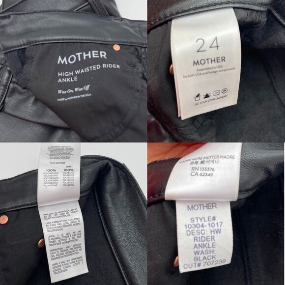 MOTHER | High Waisted Rider Ankle Black Faux Leather Jeans Wax On Wax Off 24 - Picture 14 of 16